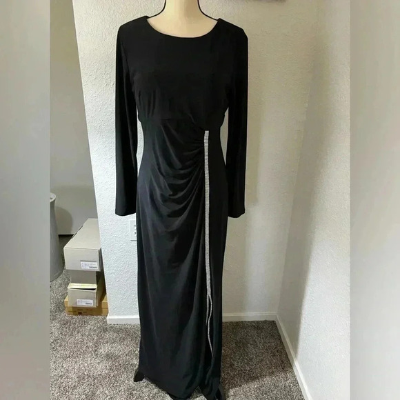 MSK Womens Black Long Sleeve Jewel Neck Full-Length Evening Dress 10 - Picture 2 of 10